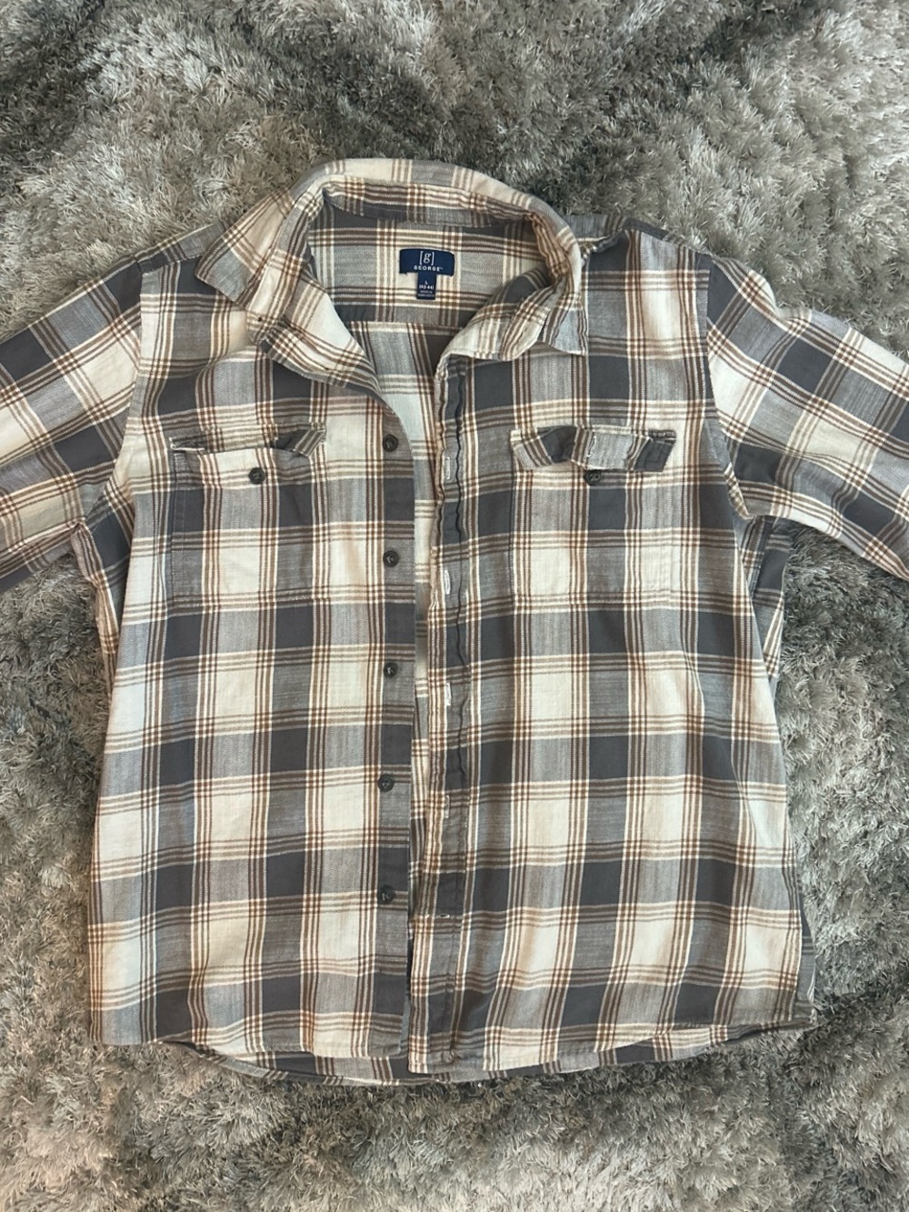 George Plaid Button-Up Shirt in Cream & Gray